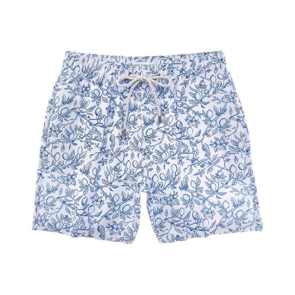 Vintage Summer Mens  Seersucker Swim Short, White